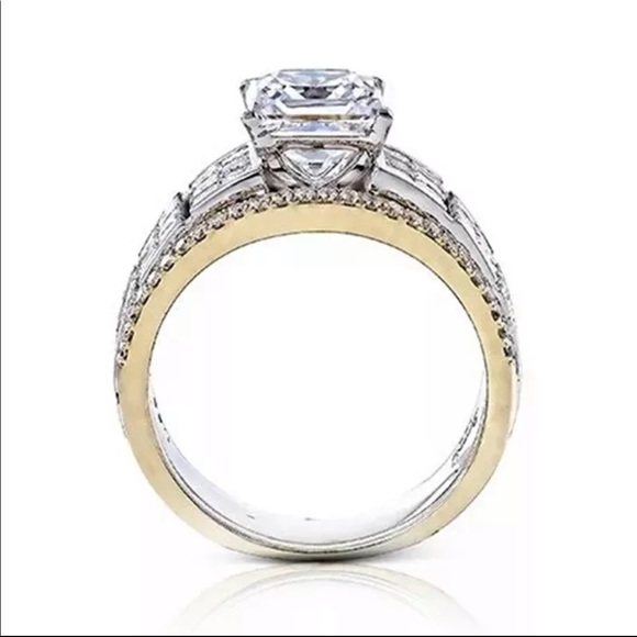 New 925 Silver Two Tone Diamond Beautiful Ring - Picture 2 of 3